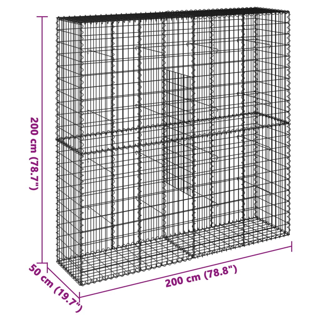 Gabione mit Deckel 200x50x200 cm Verzinktes Eisen