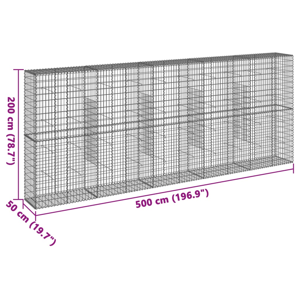 Gabione mit Deckel 500x50x200 cm Verzinktes Eisen