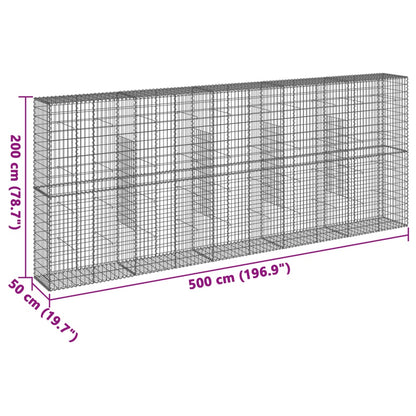 Gabione mit Deckel 500x50x200 cm Verzinktes Eisen