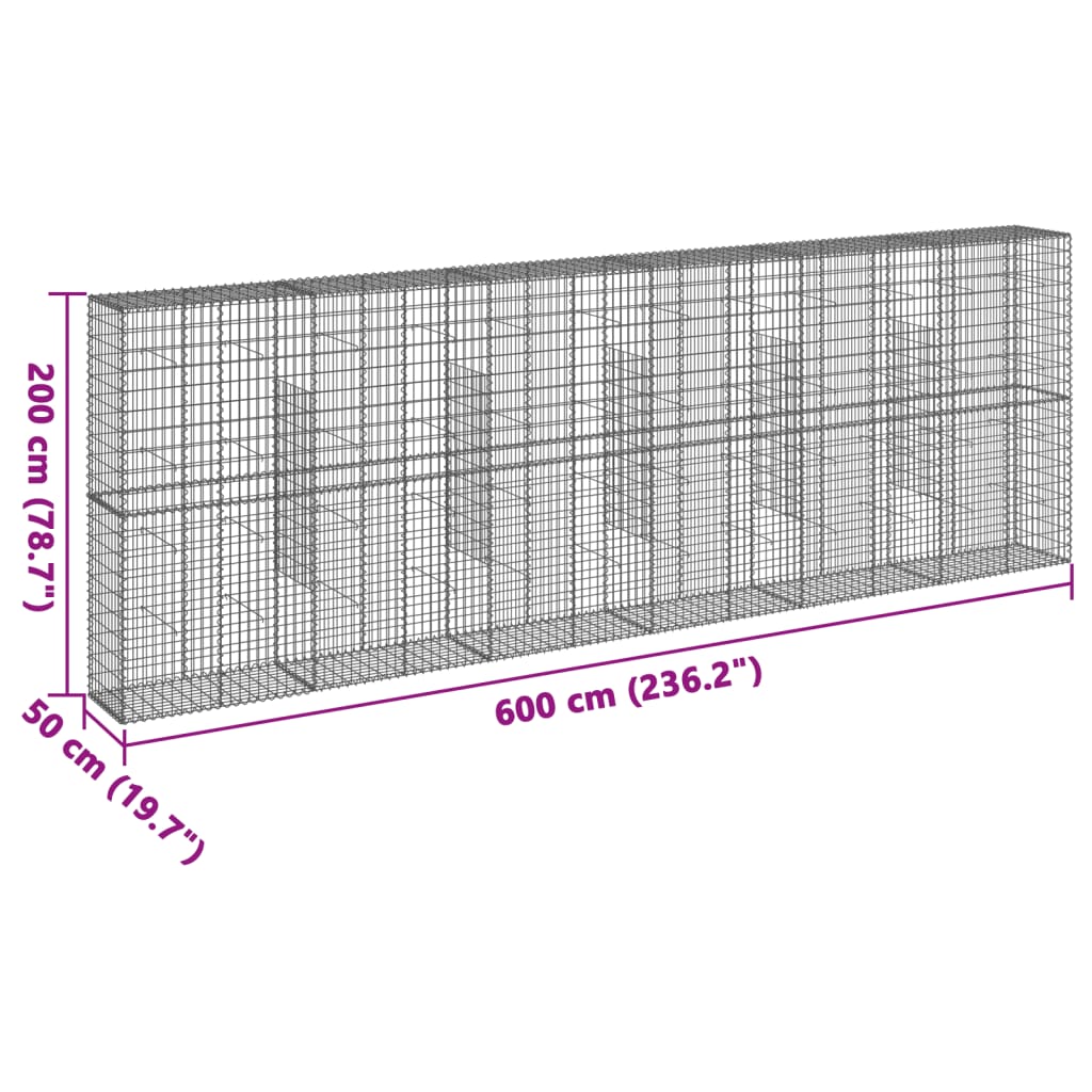 Gabione mit Deckel 600x50x200 cm Verzinktes Eisen