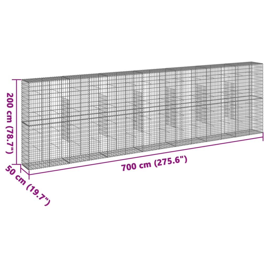 Gabione mit Deckel 700x50x200 cm Verzinktes Eisen