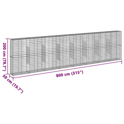 Gabione mit Deckel 800x50x200 cm Verzinktes Eisen