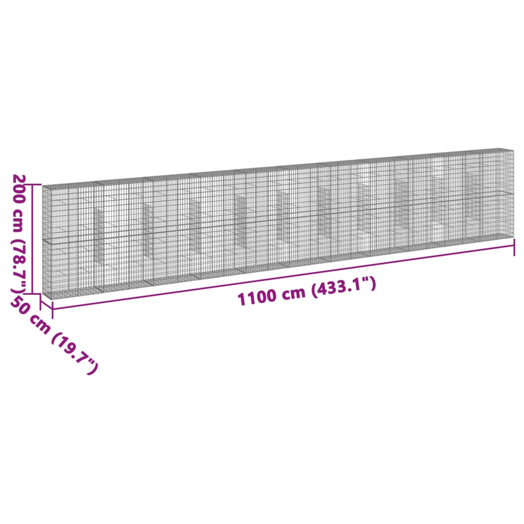 Gabione mit Deckel 1100x50x200 cm Verzinktes Eisen