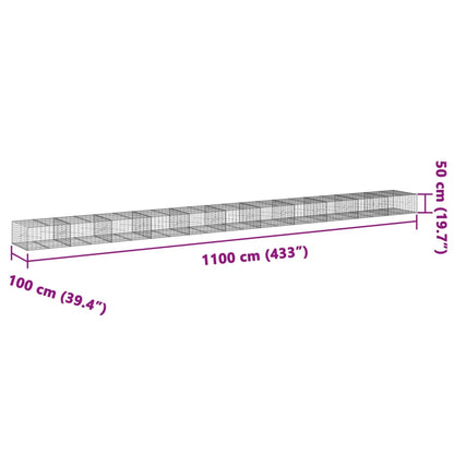 Gabione mit Deckel 1100x100x50 cm Verzinktes Eisen