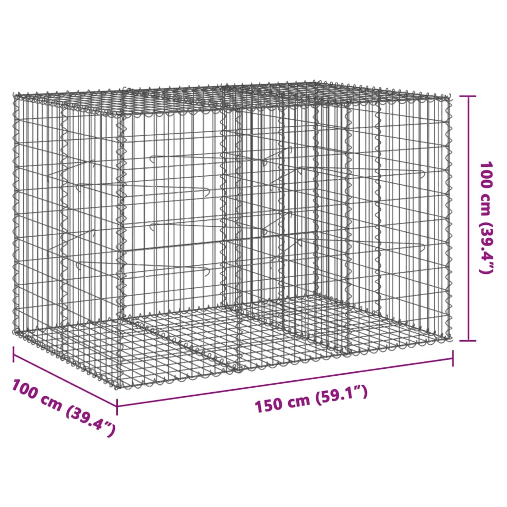 Gabione mit Deckel 150x100x100 cm Verzinktes Eisen