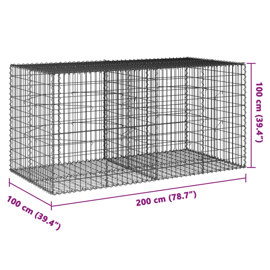 Gabione mit Deckel 200x100x100 cm Verzinktes Eisen