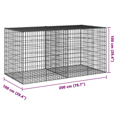 Gabione mit Deckel 200x100x100 cm Verzinktes Eisen