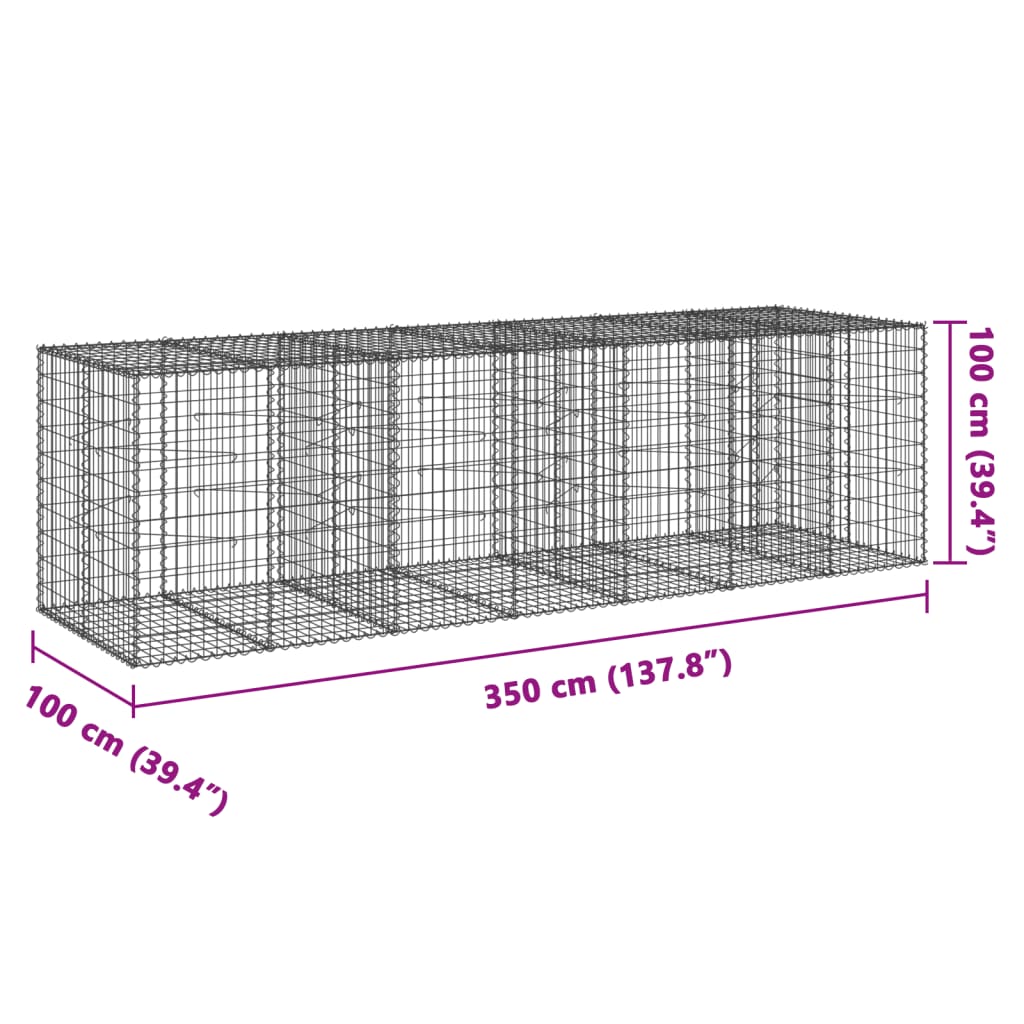 Gabione mit Deckel 350x100x100 cm Verzinktes Eisen