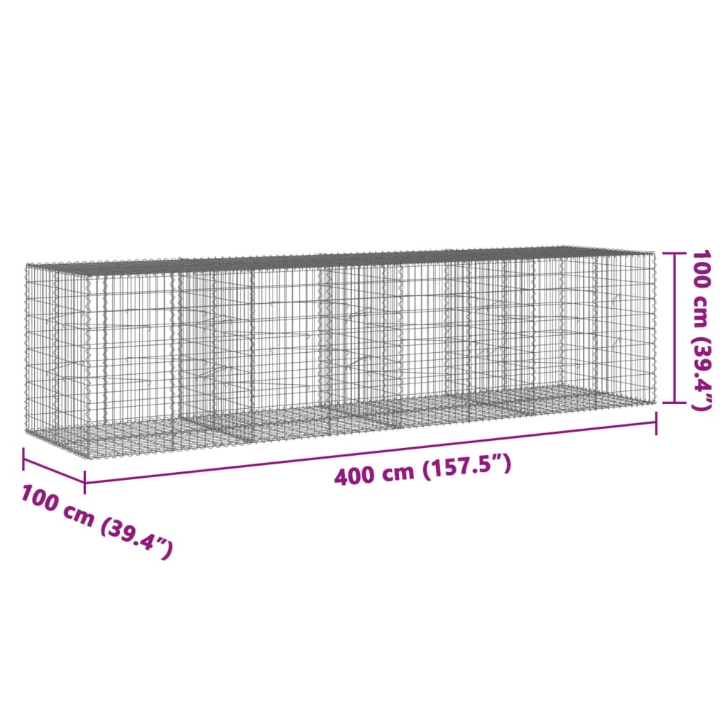 Gabione mit Deckel 400x100x100 cm Verzinktes Eisen