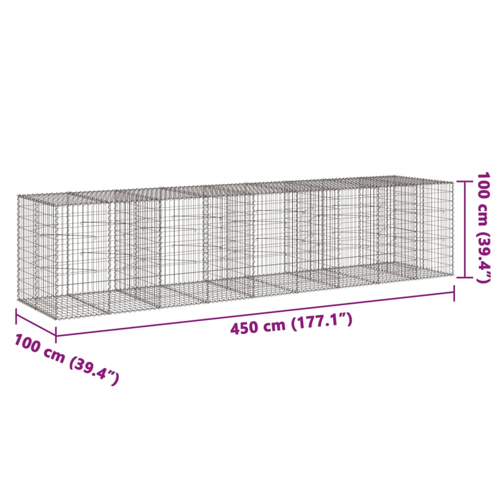 Gabione mit Deckel 450x100x100 cm Verzinktes Eisen