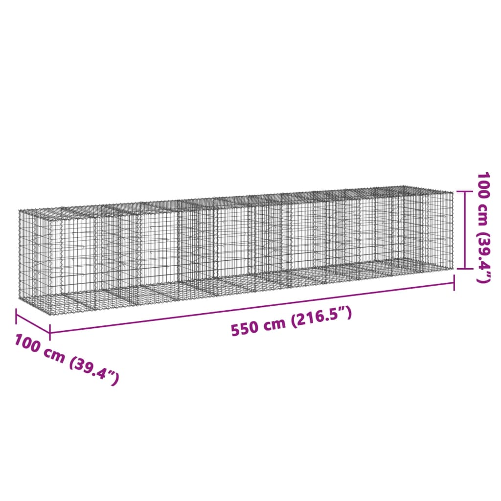 Gabione mit Deckel 550x100x100 cm Verzinktes Eisen