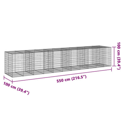 Gabione mit Deckel 550x100x100 cm Verzinktes Eisen