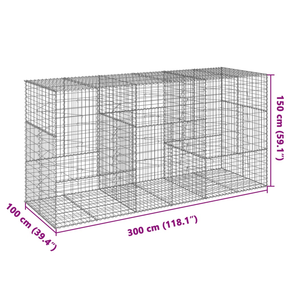 Gabione mit Deckel 300x100x150 cm Verzinktes Eisen