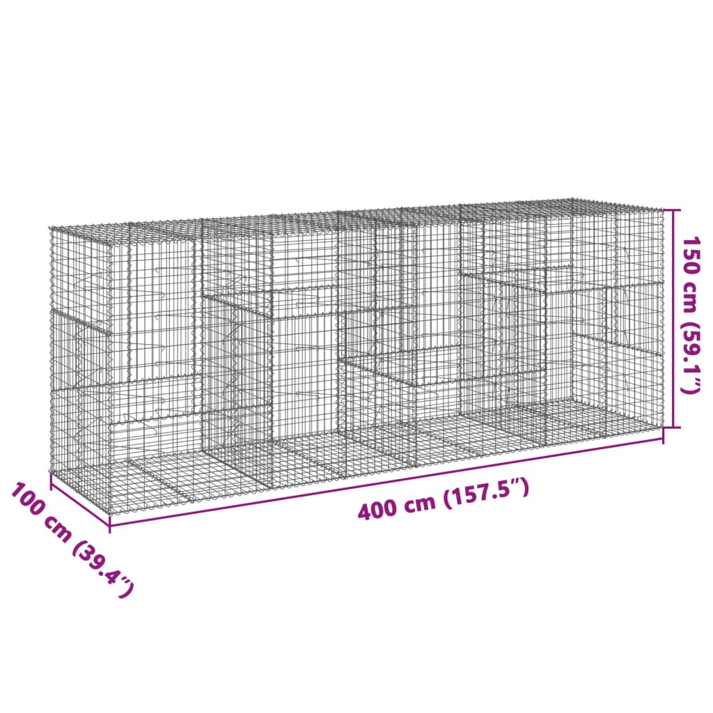 Gabione mit Deckel 400x100x150 cm Verzinktes Eisen