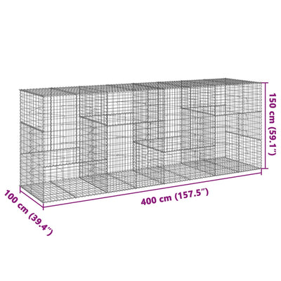 Gabione mit Deckel 400x100x150 cm Verzinktes Eisen