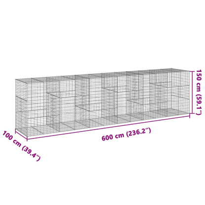 Gabione mit Deckel 600x100x150 cm Verzinktes Eisen