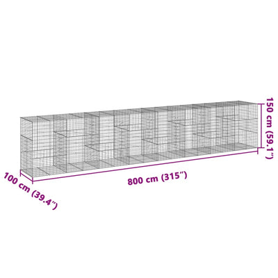 Gabione mit Deckel 800x100x150 cm Verzinktes Eisen