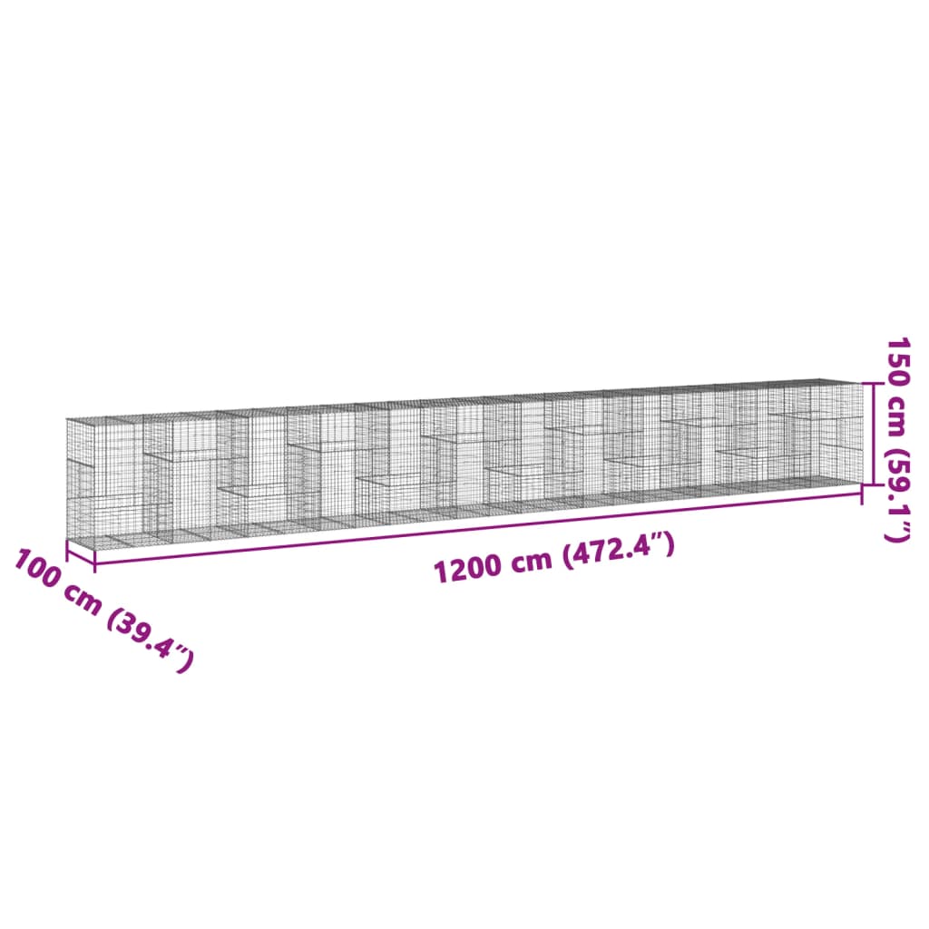 Gabione mit Deckel 1200x100x150 cm Verzinktes Eisen