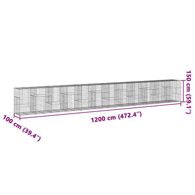 Gabione mit Deckel 1200x100x150 cm Verzinktes Eisen