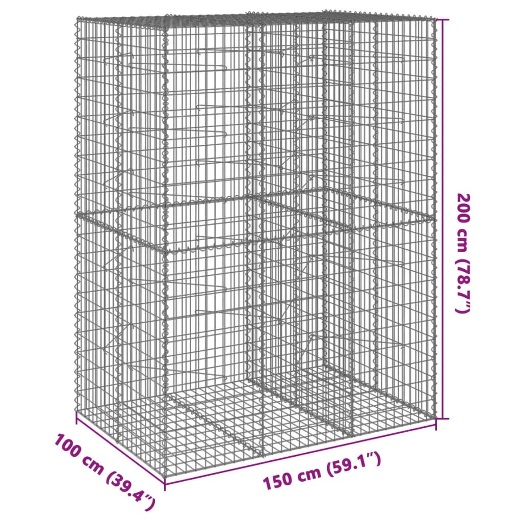 Gabione mit Deckel 150x100x200 cm Verzinktes Eisen