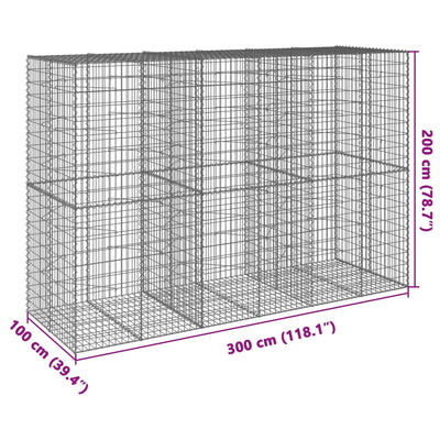 Gabione mit Deckel 300x100x200 cm Verzinktes Eisen