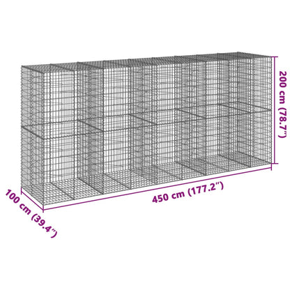 Gabione mit Deckel 450x100x200 cm Verzinktes Eisen