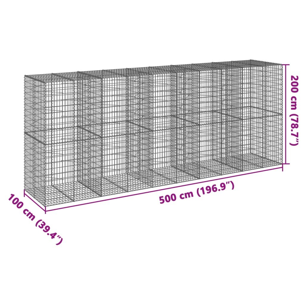 Gabione mit Deckel 500x100x200 cm Verzinktes Eisen