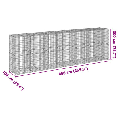 Gabione mit Deckel 650x100x200 cm Verzinktes Eisen