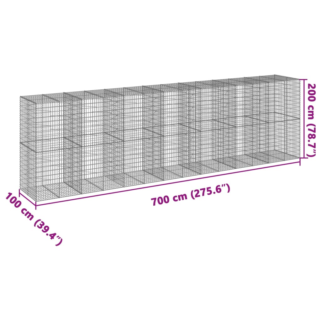 Gabione mit Deckel 700x100x200 cm Verzinktes Eisen