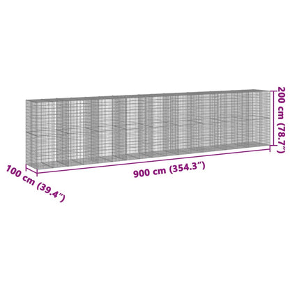 Gabione mit Deckel 900x100x200 cm Verzinktes Eisen