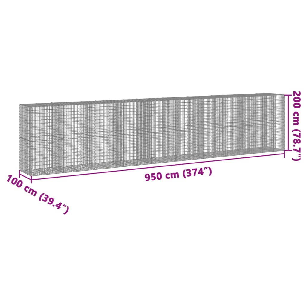 Gabione mit Deckel 950x100x200 cm Verzinktes Eisen