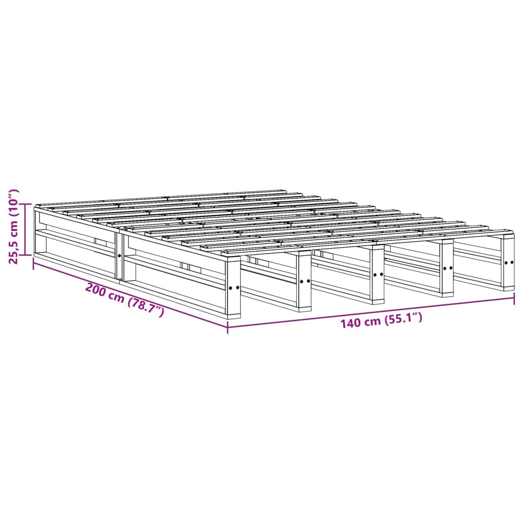 Massivholzbett ohne Matratze 140x200 cm Kiefernholz