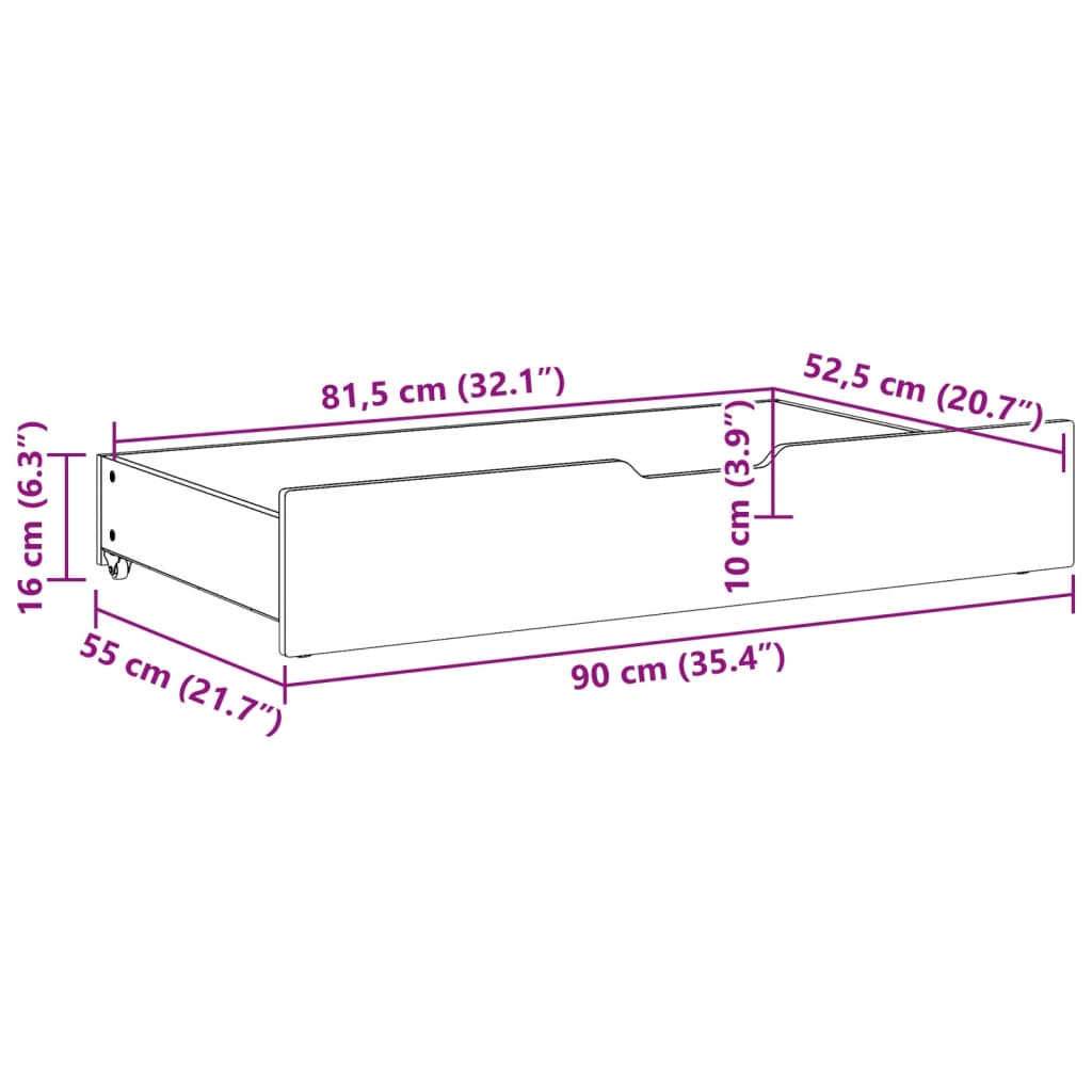 Bettschubladen 2 Stk. Wachsbraun 90x55x16 cm Massivholz Kiefer