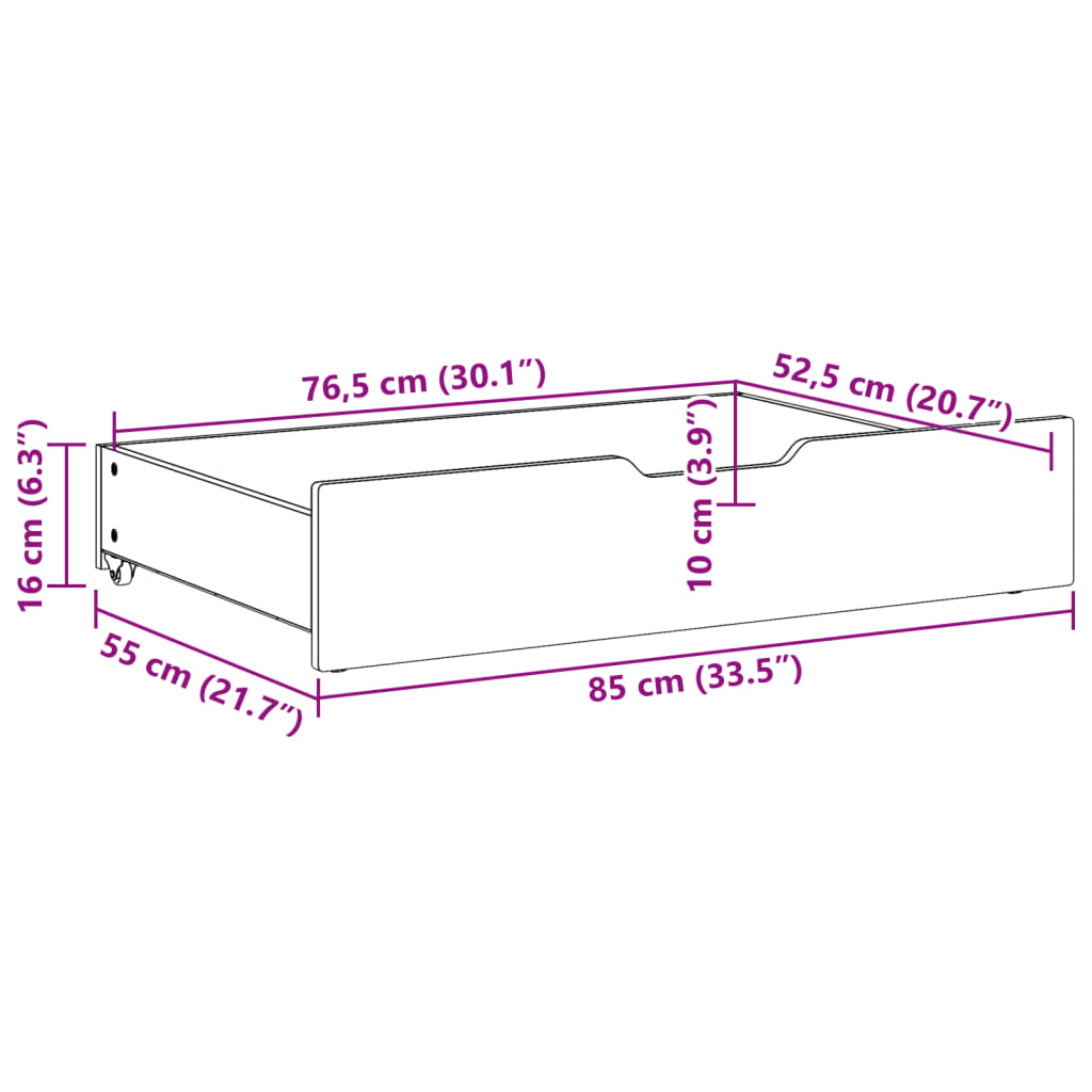 Bettschubladen mit Rollen 2 Stk. 85x55x16 cm Massivholz Kiefer