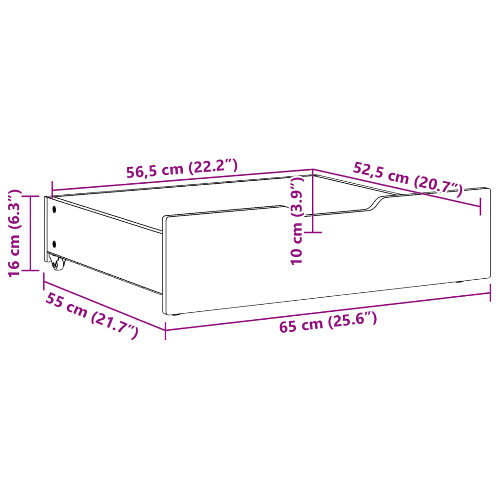 Bettschubladen 2 Stk. Wachsbraun 65x55x16 cm Massivholz Kiefer