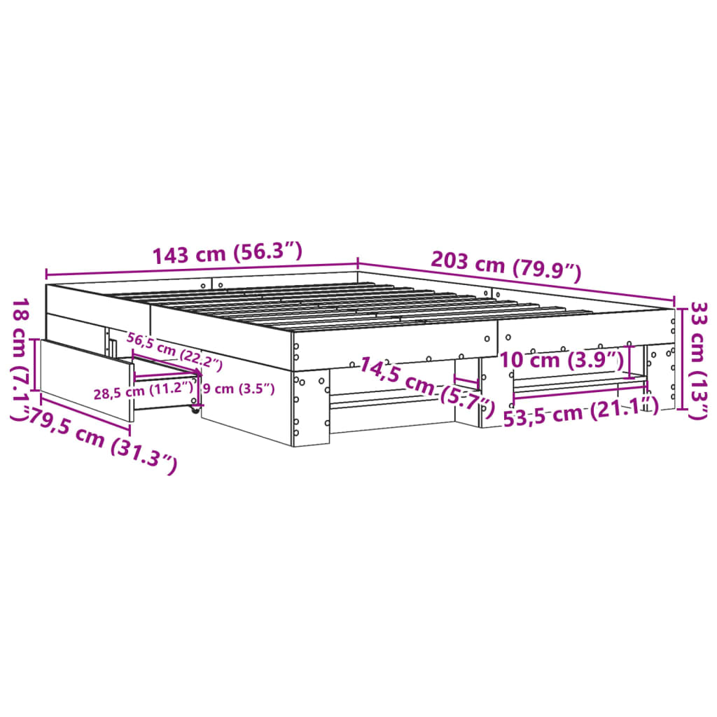 Bettgestell ohne Matratze Räuchereiche 140x200 cm Holzwerkstoff