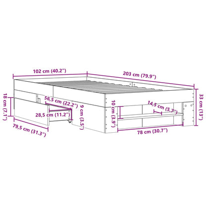 Bettgestell ohne Matratze Sonoma-Eiche 100x200 cm Holzwerkstoff