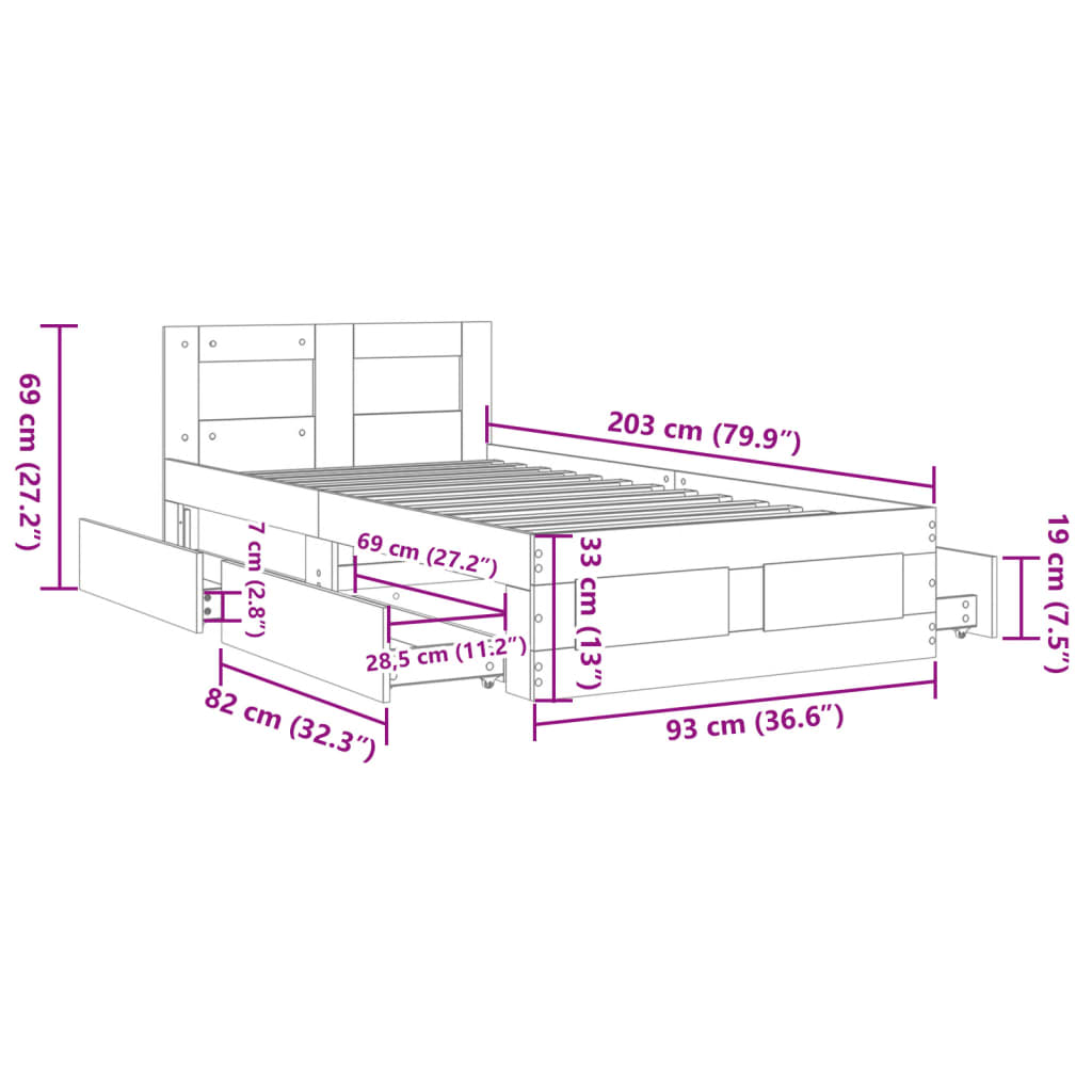 Bettgestell mit Kopfteil Sonoma-Eiche 90x200 cm Holzwerkstoff