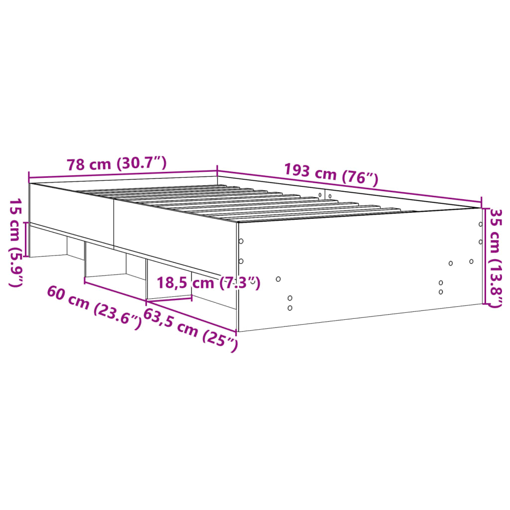 Bettgestell ohne Matratze Sonoma-Eiche 75x190 cm Holzwerkstoff