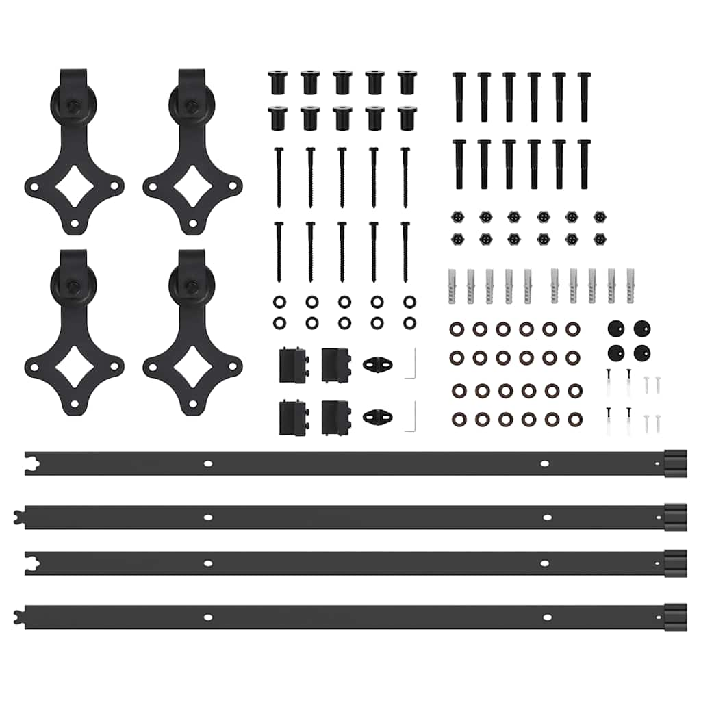 Schiebetürbeschlag-Set 213,5 cm Stahl Schwarz