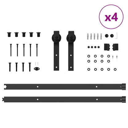 Schiebetürbeschlag-Set 213,5 cm Stahl Schwarz