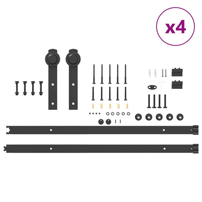 Schiebetürbeschlag-Set 200 cm Stahl Schwarz