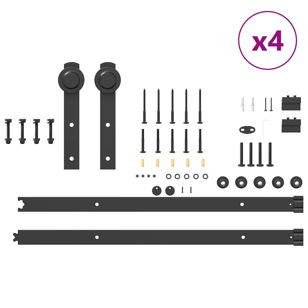 Schiebetürbeschlag-Set 152,5 cm Stahl Schwarz