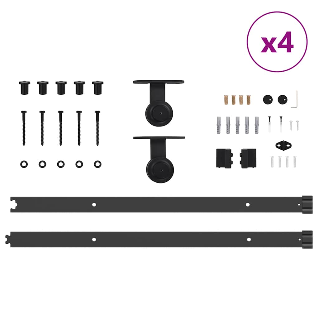 Schiebetürbeschlag-Set 152,5 cm Stahl Schwarz