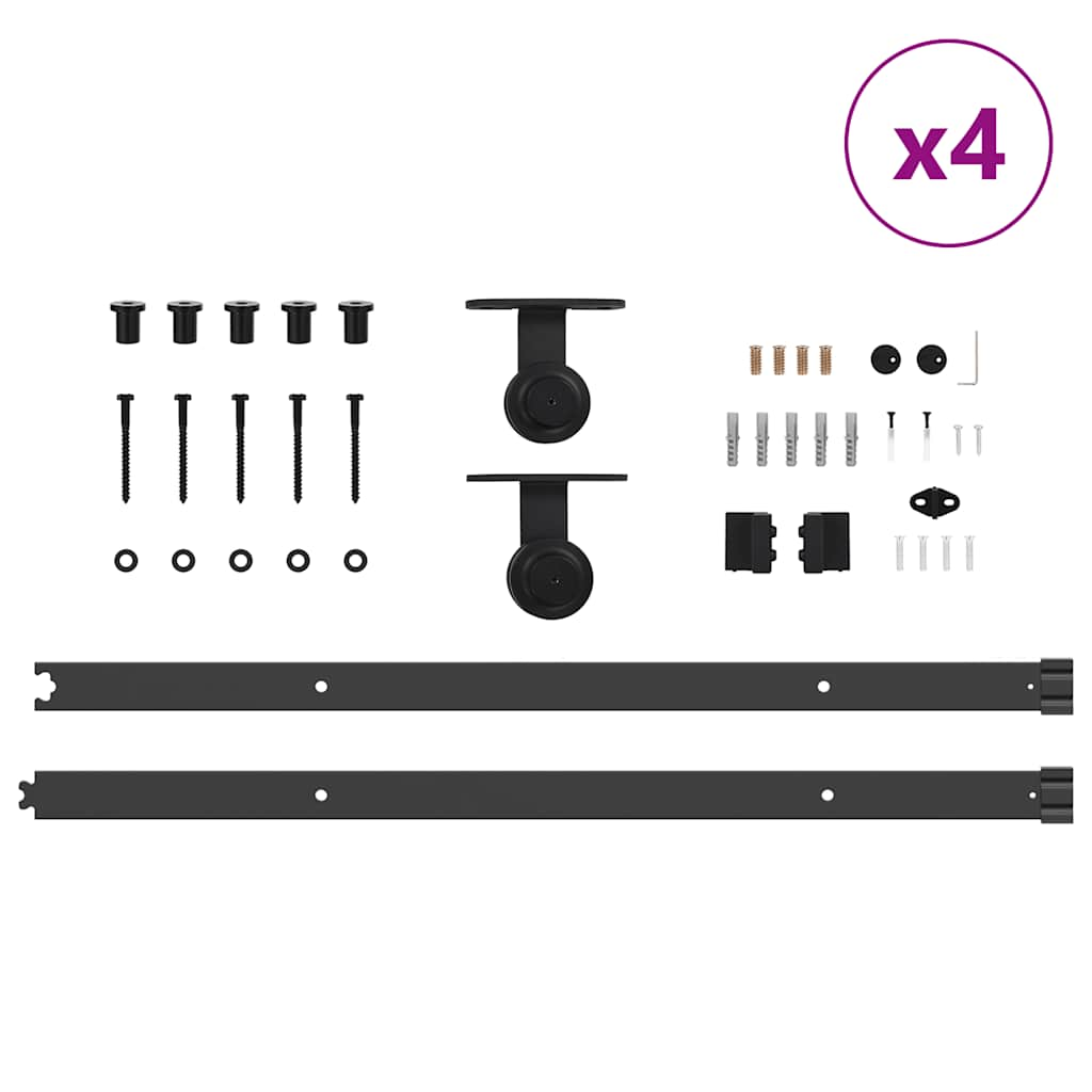 Schiebetürbeschlag-Set 213,5 cm Stahl Schwarz