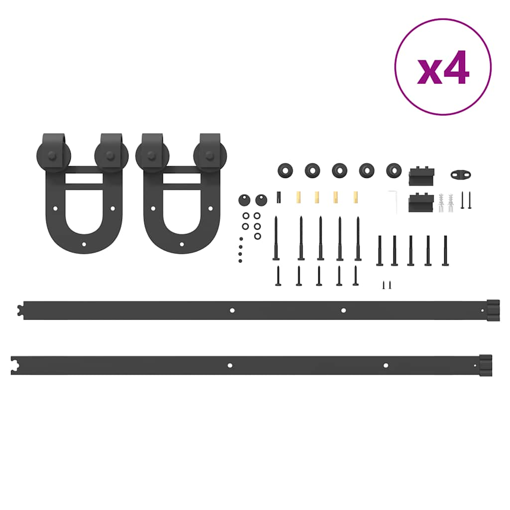 Schiebetürbeschlag-Set 200 cm Stahl Schwarz