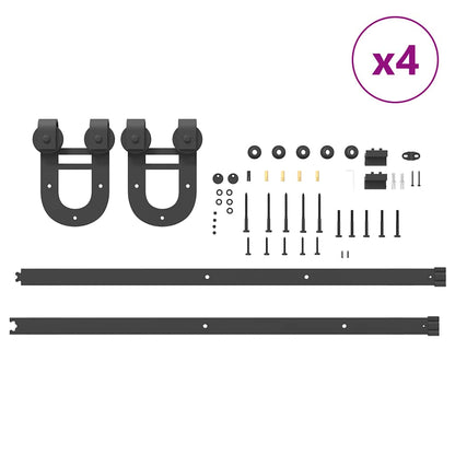 Schiebetürbeschlag-Set 200 cm Stahl Schwarz