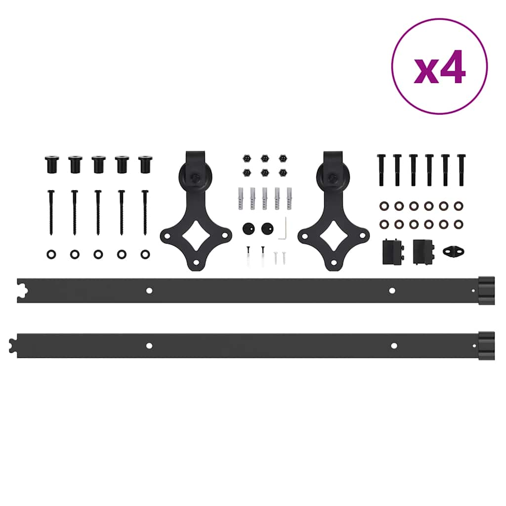 Schiebetürbeschlag-Set 152,5 cm Stahl Schwarz