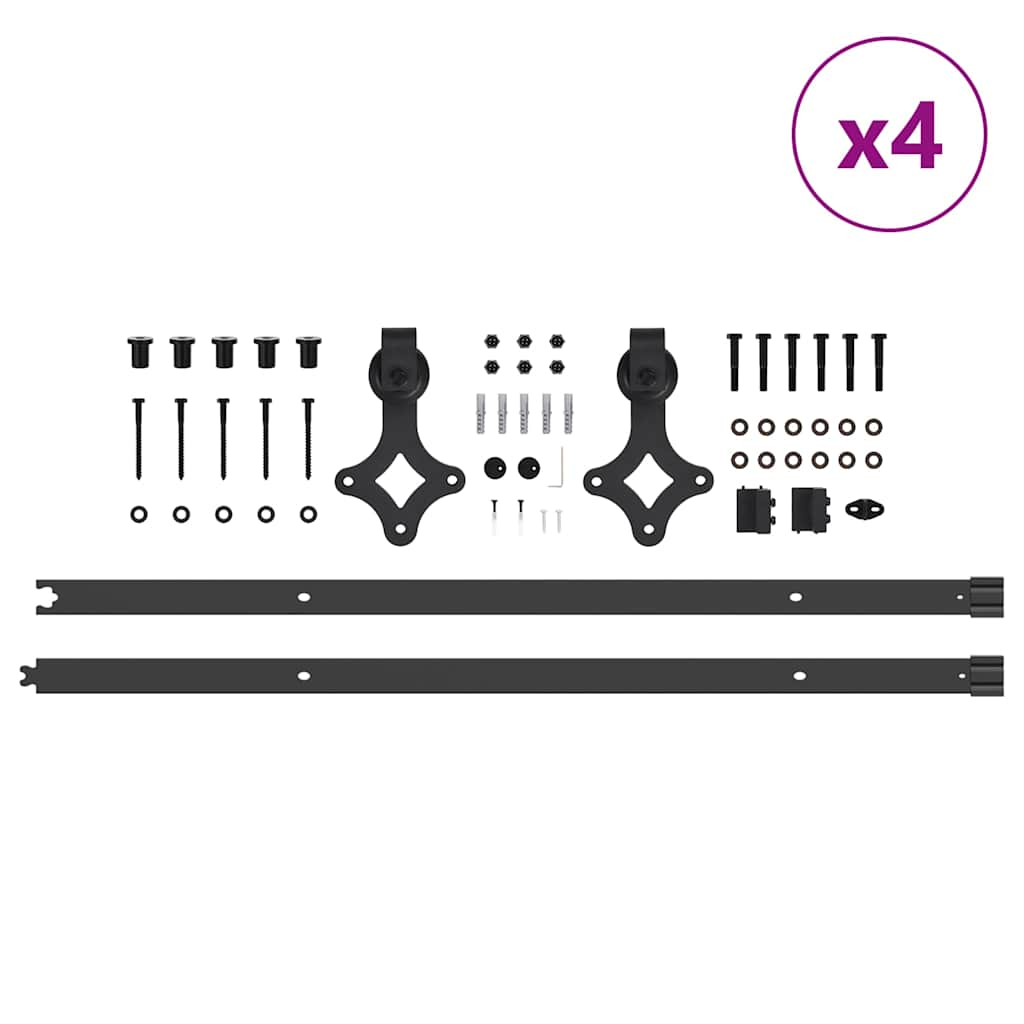 Schiebetürbeschlag-Set 213,5 cm Stahl Schwarz