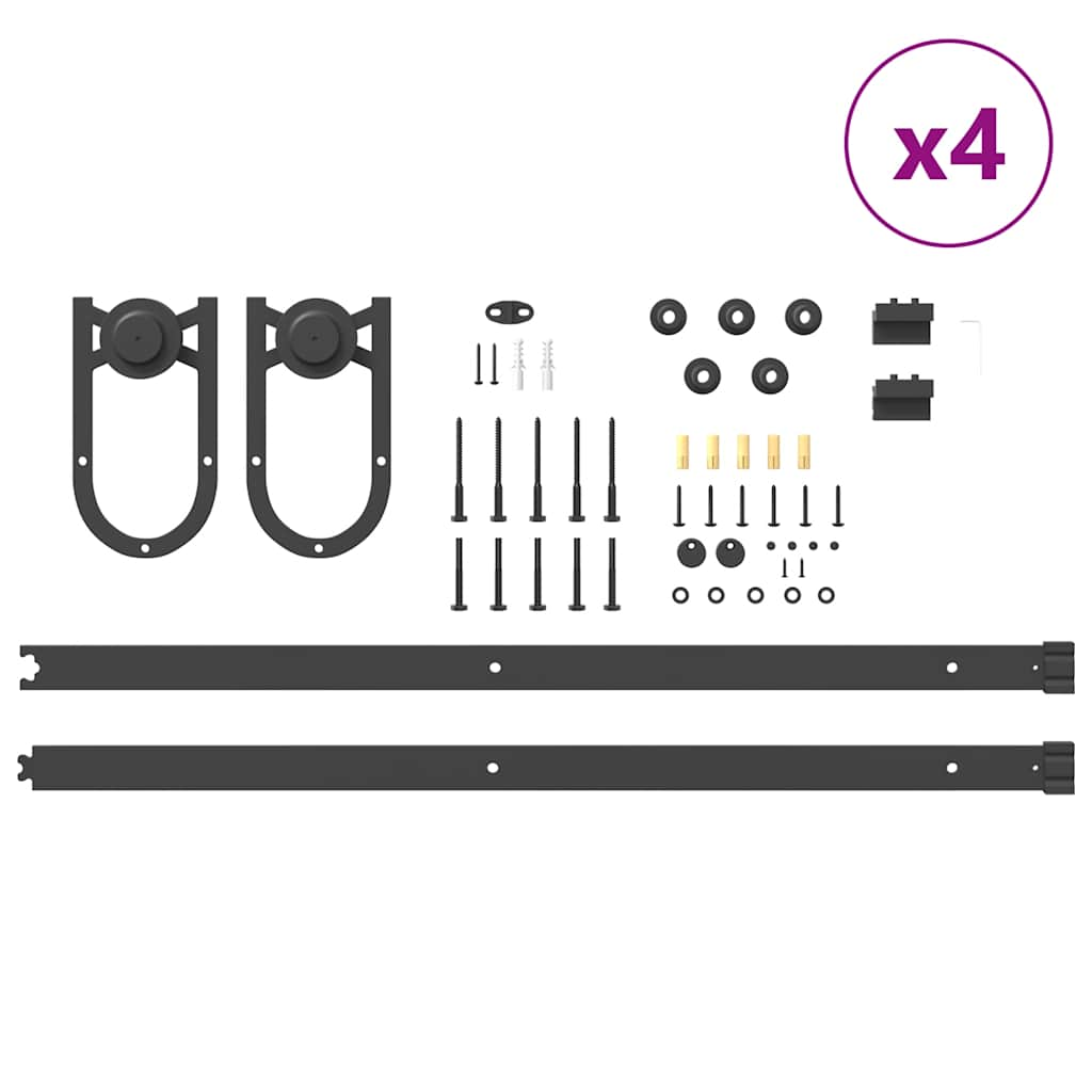 Schiebetürbeschlag-Set 200 cm Stahl Schwarz